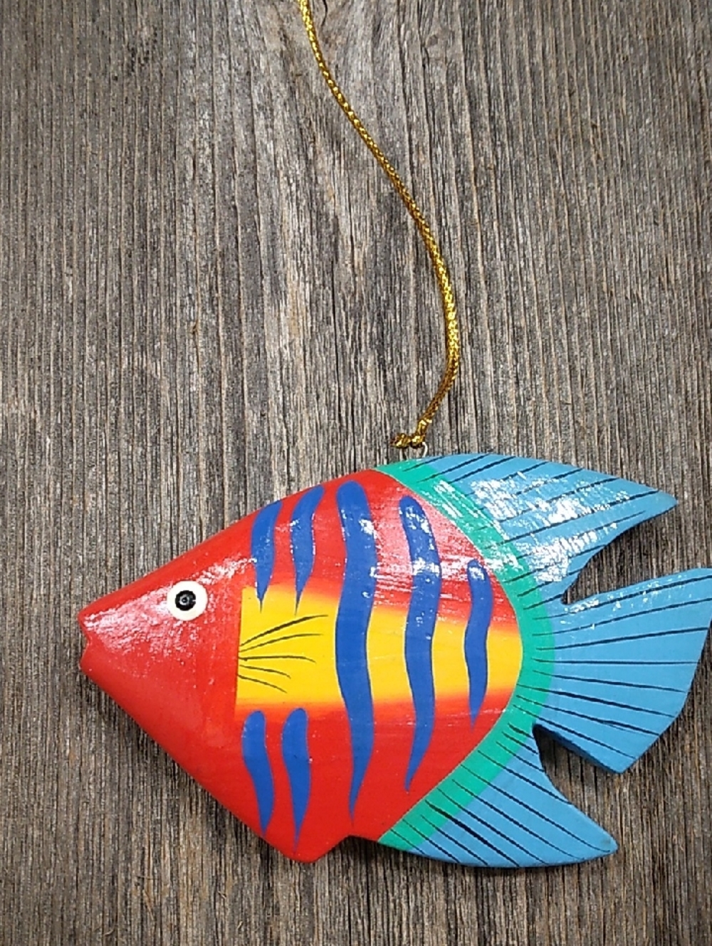Handmade Wooden Red & Blue Fish Ornament Aquatic Decor